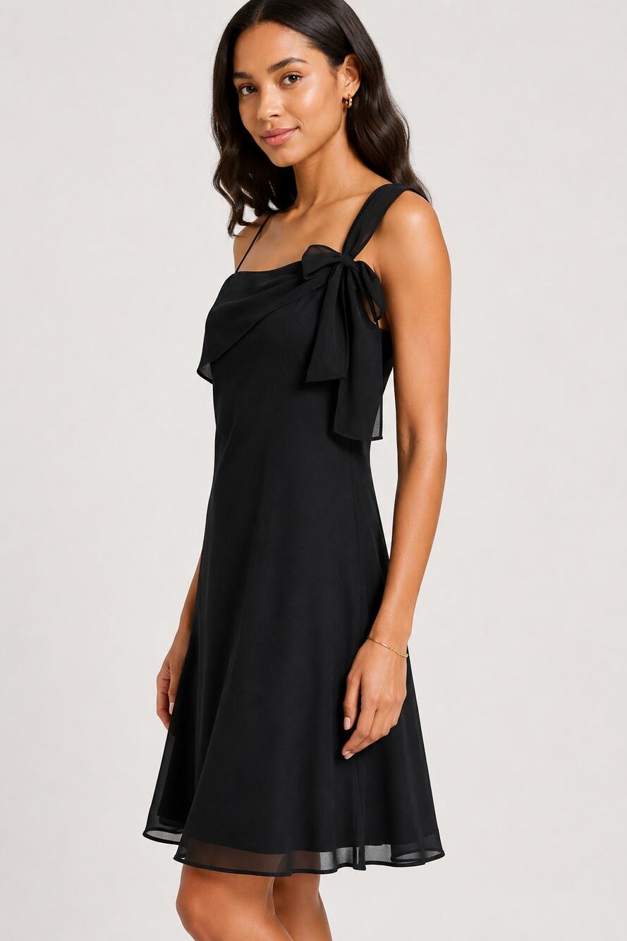 Ann Taylor Loft Chiffon One Shoulder Bow Cocktail Dress Black Womens Size 4 New